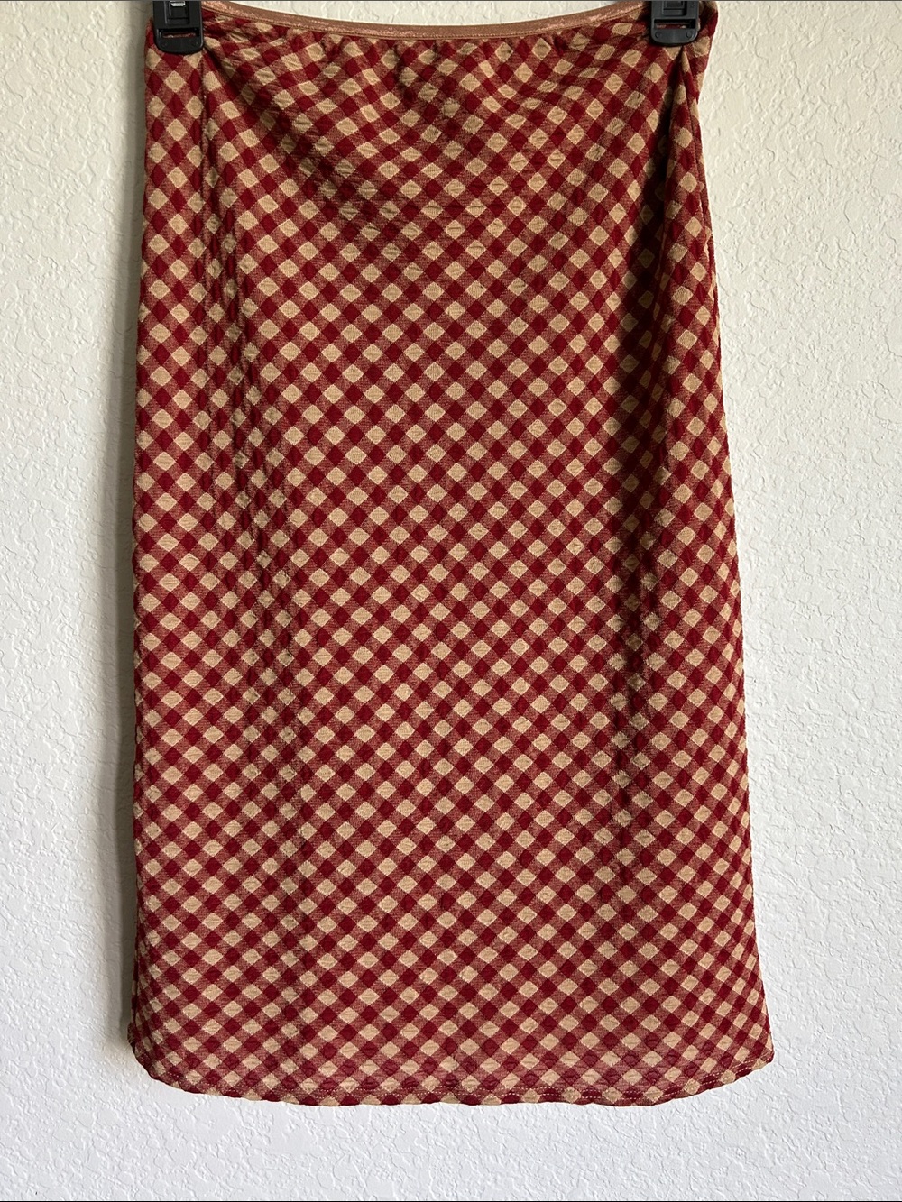Red and Cream Check Midi Skirt